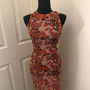 Sleeveless Orange and Brown Leopard Print Coverup